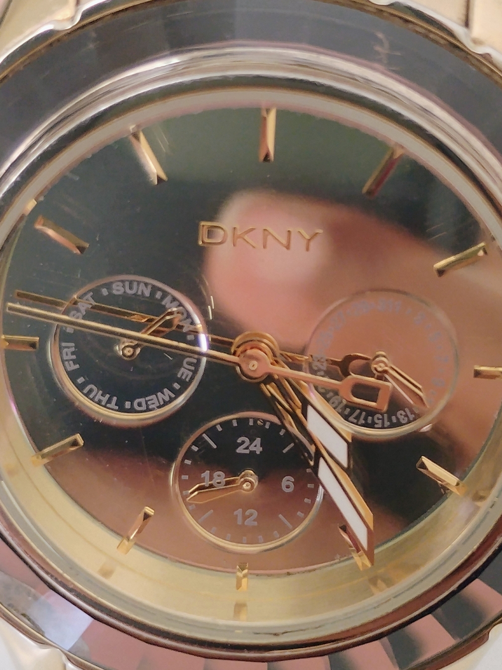DKNY Gold and Black Multifunction Dial Watch